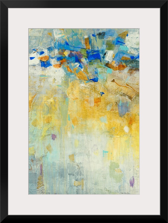 This vertical abstract painting is created with differ styles of brush strokes and layers of paint that have then been san...