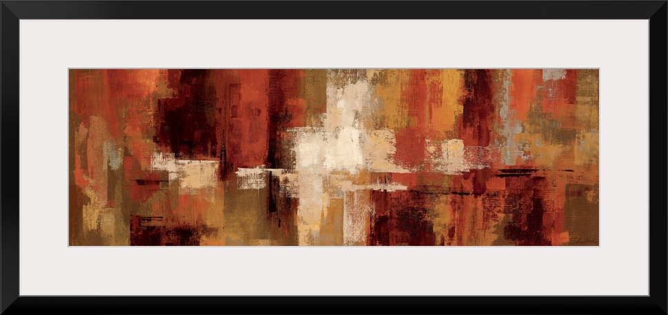 An abstract piece of art with brush strokes of earthy tones giving the painting depth.