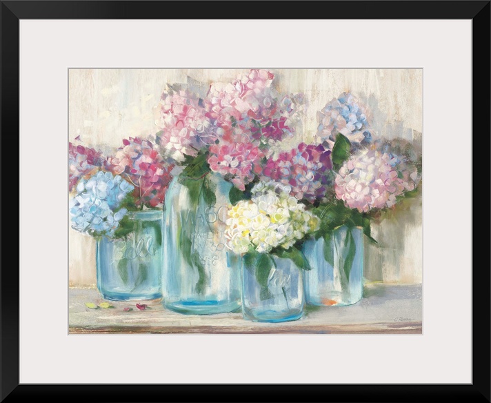 Hydrangeas in Glass Jar Pastel Crop