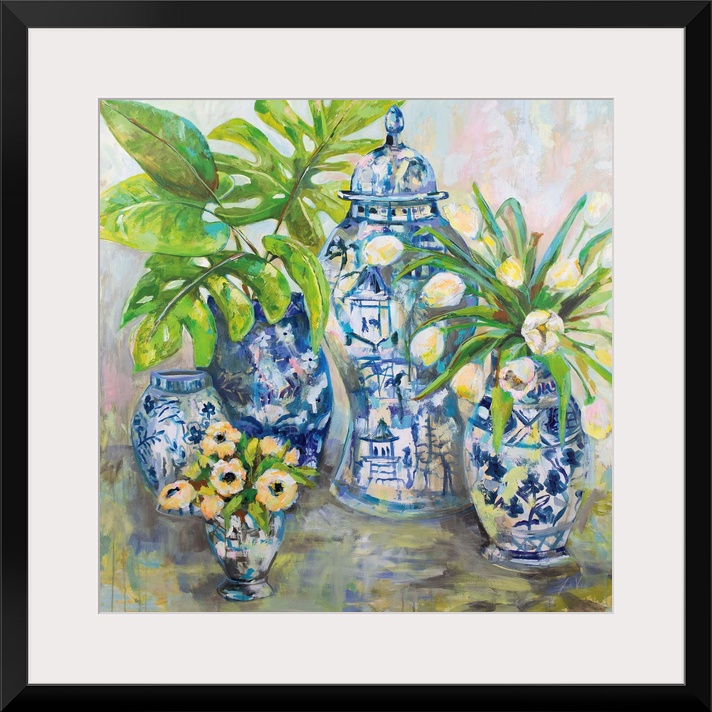 Abstracted bouquet of colorful florals.