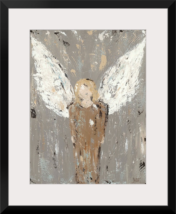 A very abstracted portrait of an angel in a long brown robe. Created in a very rustic style, this image would compliment a...