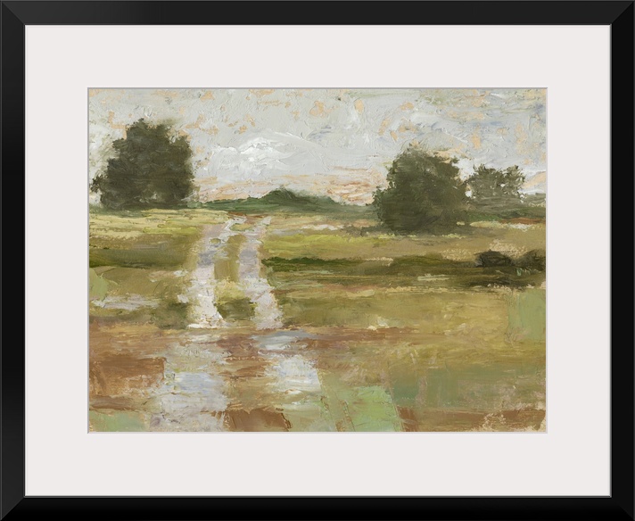 Contemporary abstract landscape of a road meandering through the countryside.