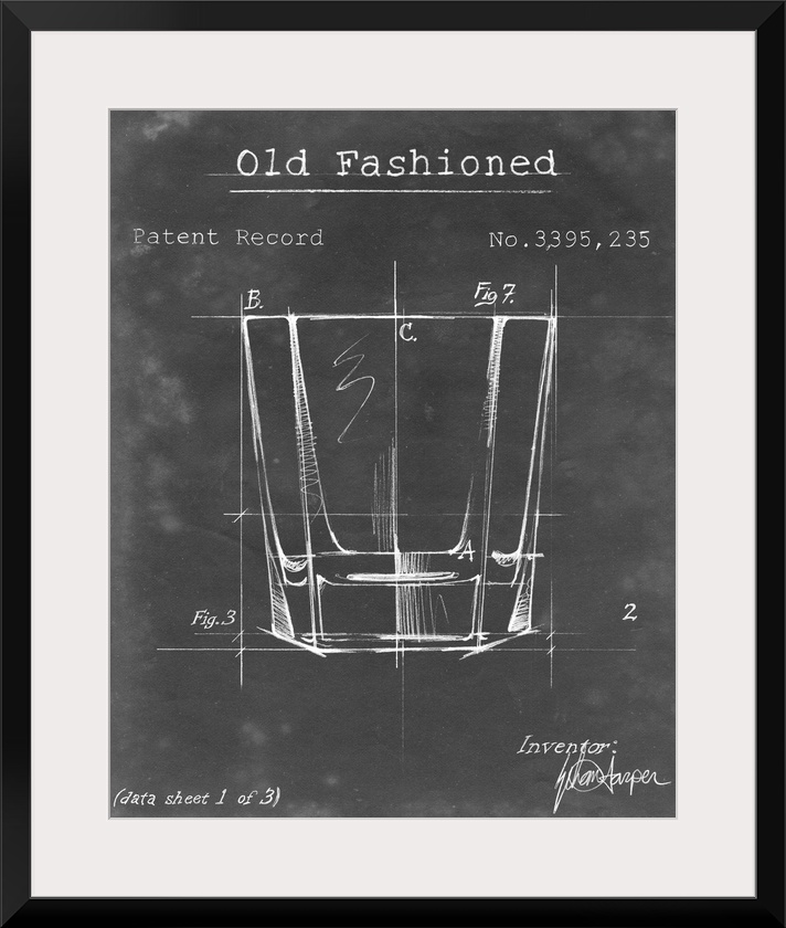 Blueprint style artwork of a cocktail recipe perfect for a kitchen or home bar.