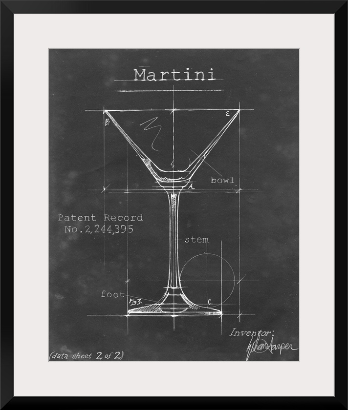 Blueprint style artwork of a cocktail recipe perfect for a kitchen or home bar.