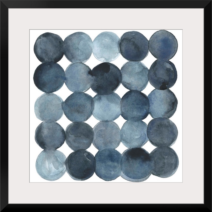 Dot-patterned abstract watercolor painting of blue-gray tones.