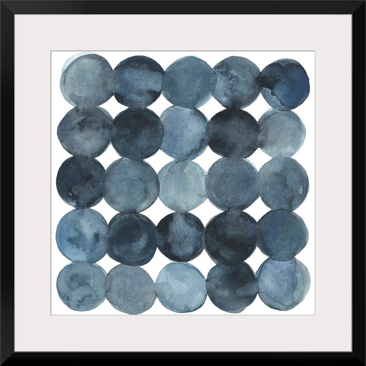 Dot-patterned abstract watercolor painting of blue-gray tones.