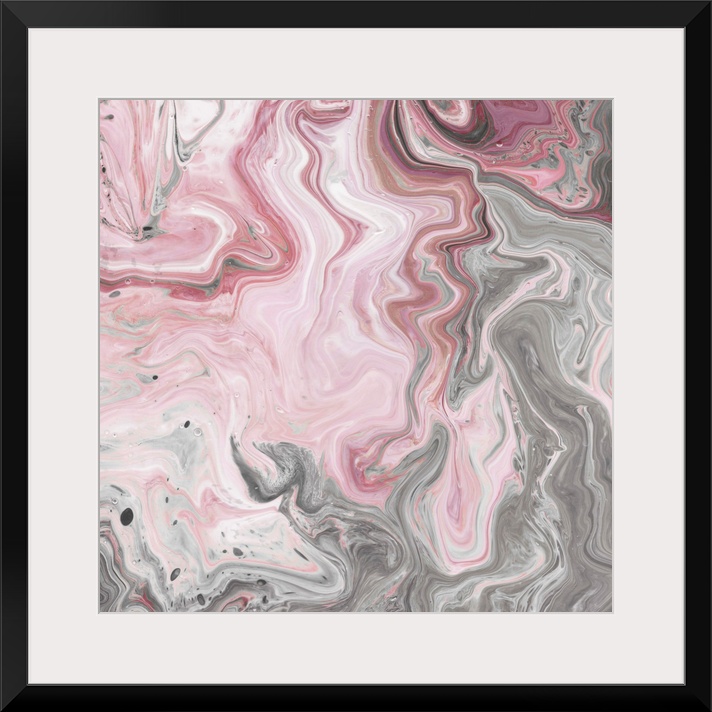 Square abstract decor with marbling colors of pink, gray, and white.