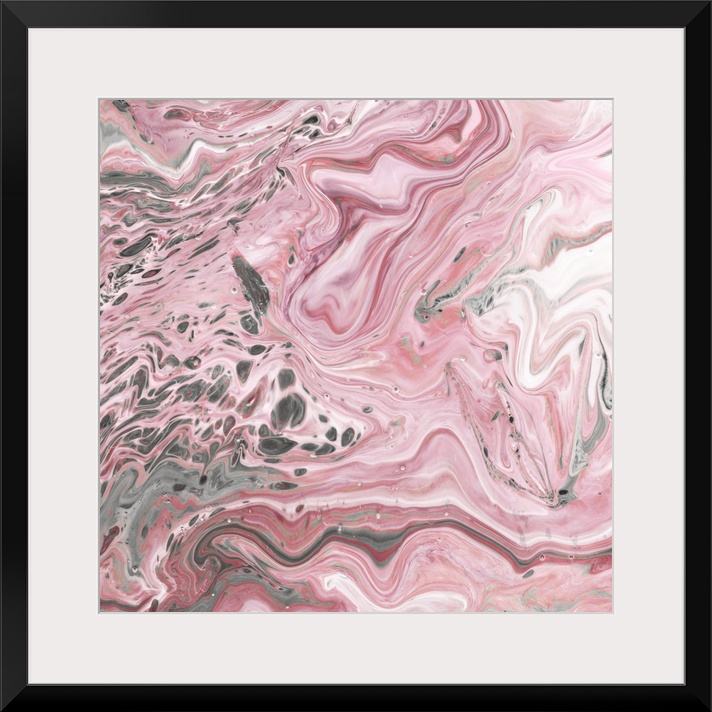 Square abstract decor with marbling colors of pink, gray, and white.