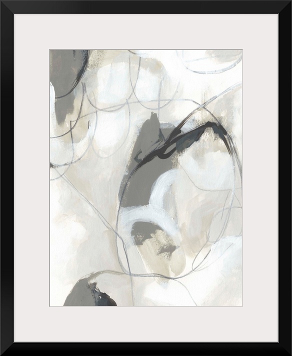 Contemporary abstract painting in neutral gray and beige.