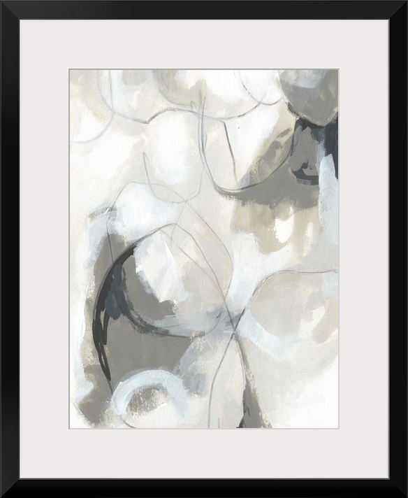 Contemporary abstract painting in neutral gray and beige.