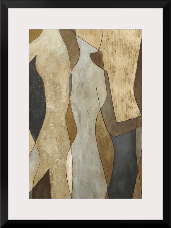 Outlined figures are overlapped onto each other in this abstract piece.