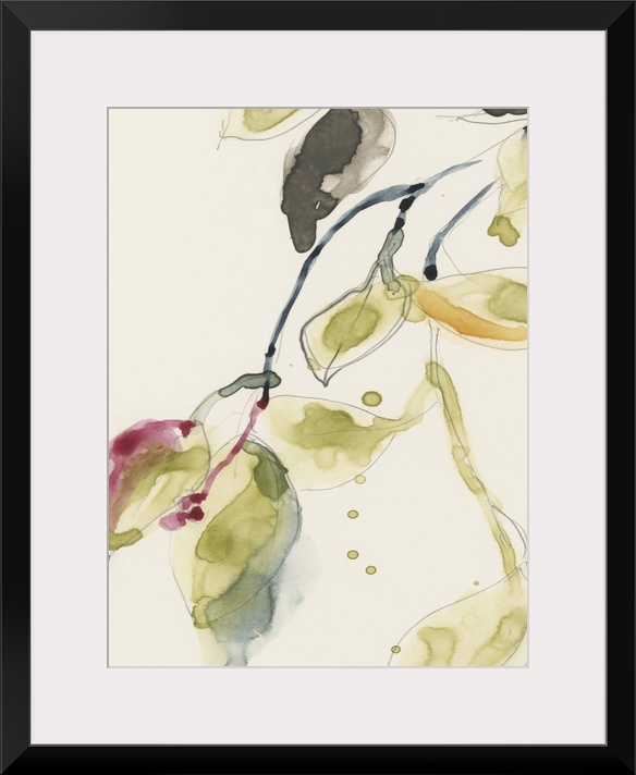 Watercolor abstract branches and leaves. Part of a triptych.