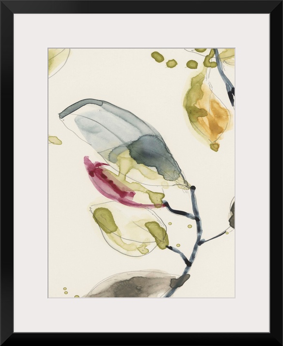 Watercolor abstract branches and leaves. Part of a triptych.