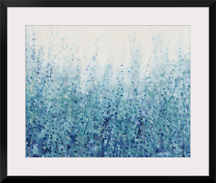 A field full of wild flowers and plants in varies shades of blue with small white accents.