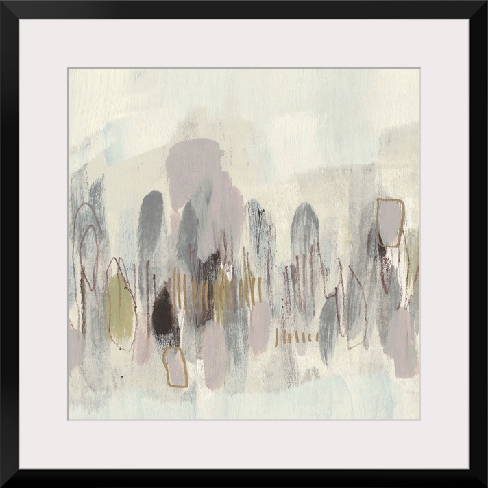 Neutral-toned contemporary painting of abstract shapes.