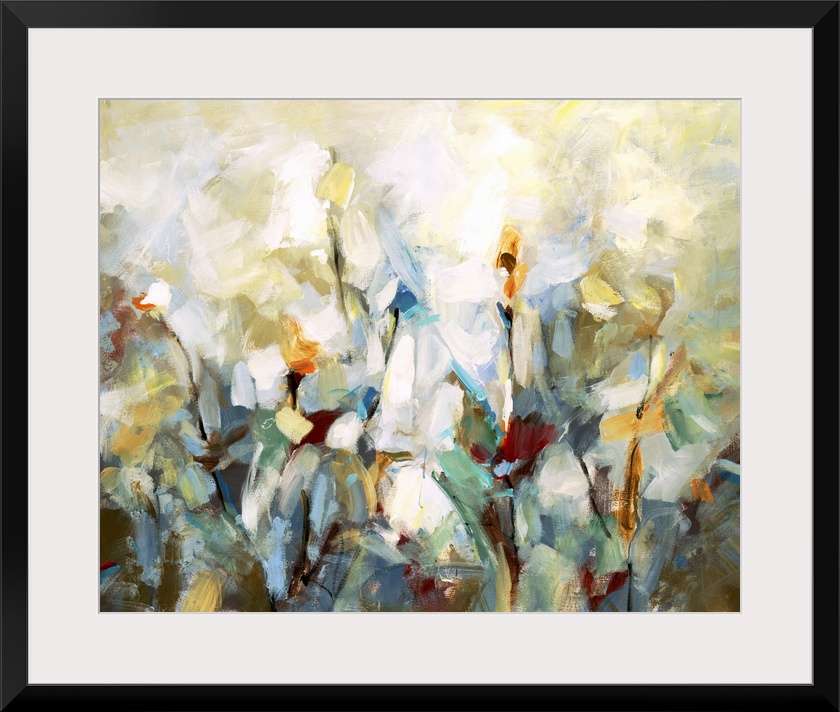 Impressionist style artwork of flowers in bloom.