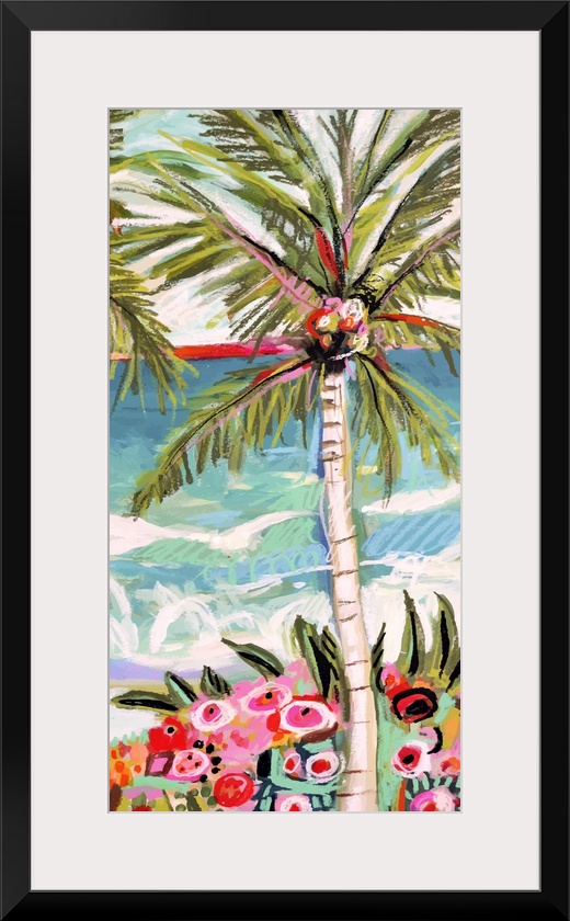 This digital artwork breaks the image down into mottled shapes of color resembling an impressionistic look of a beach scene.