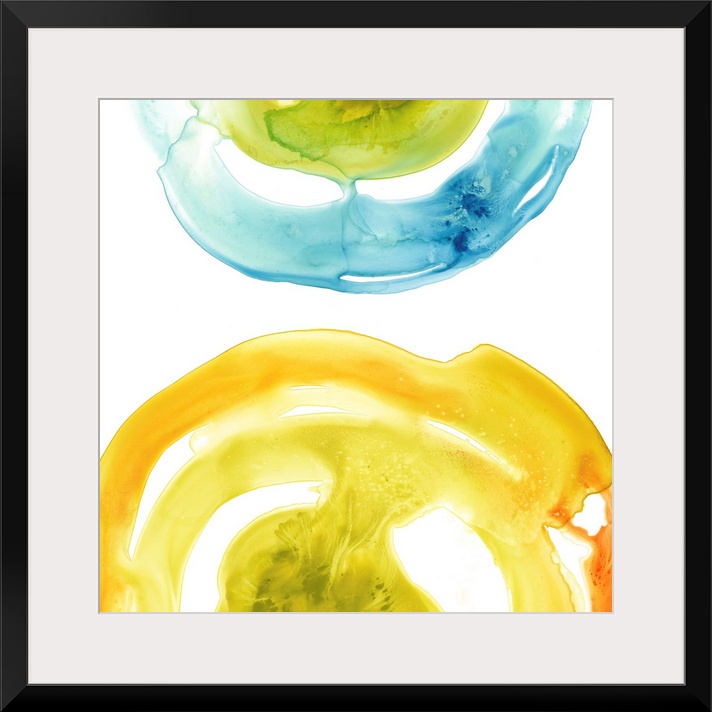 This abstract art illustrates the continuity of energy with vibrant colors in textured circular shapes.