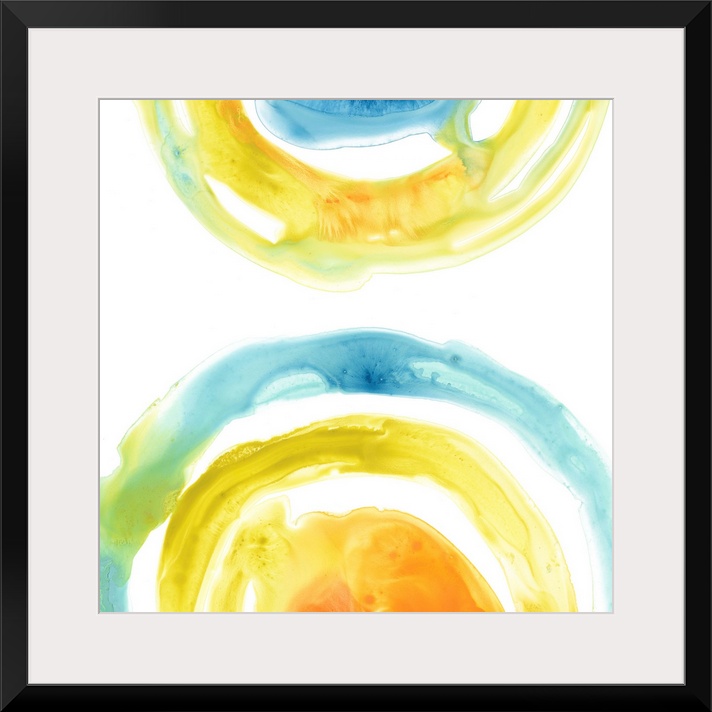 This abstract art illustrates the continuity of energy with vibrant colors in textured circular shapes.