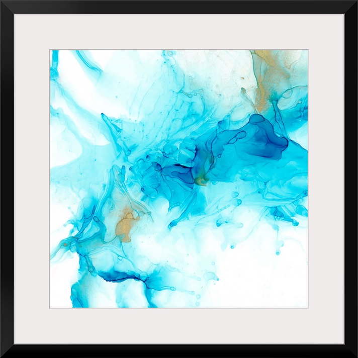 An organic, flowing abstract in shades of blue with gold accents. The image has a light, ethereal quality reminiscent of i...