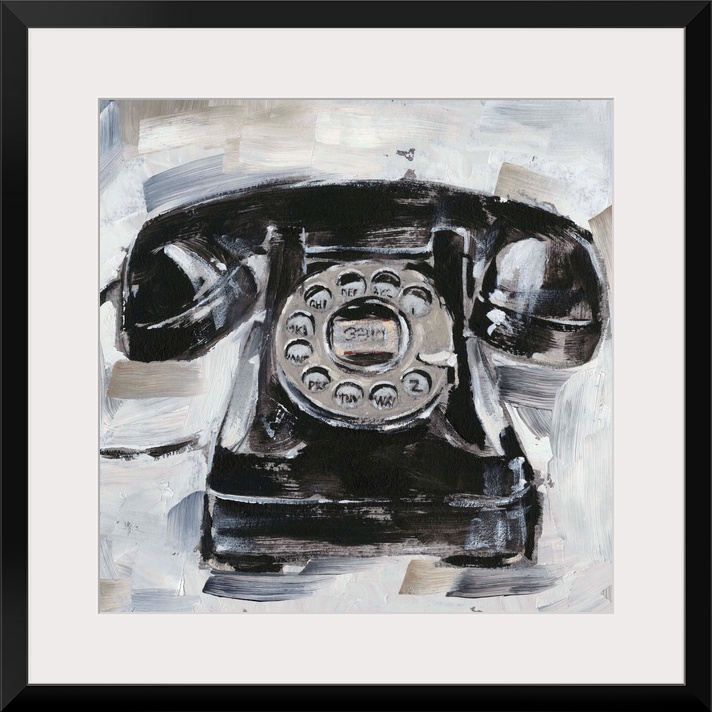 Fun contemporary painting of a retro rotary phone on a neutral background.