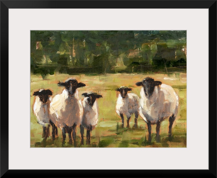 Contemporary painting of sheep in a field.
