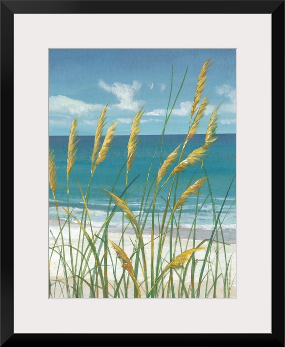 Contemporary painting of beach grasses swaying in the wind.