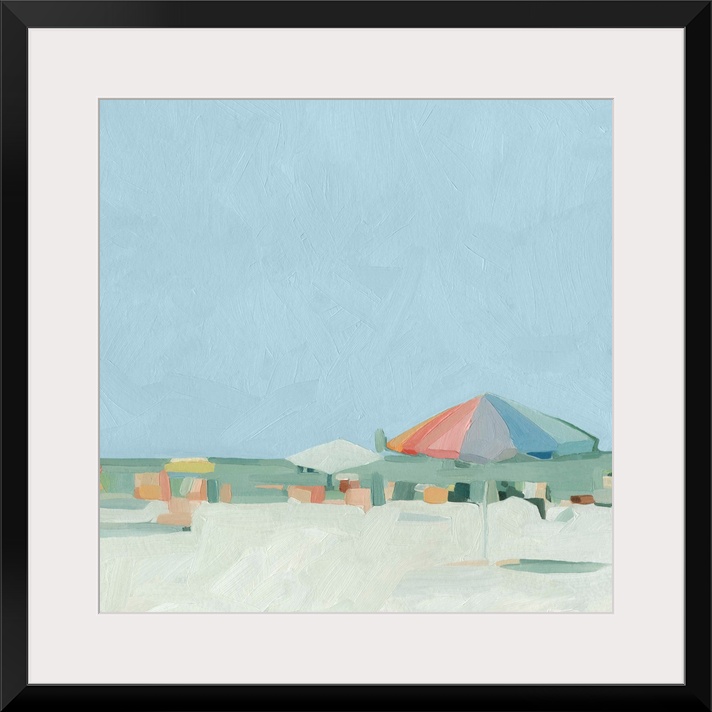 Abstracted beach scene in pastel colors.