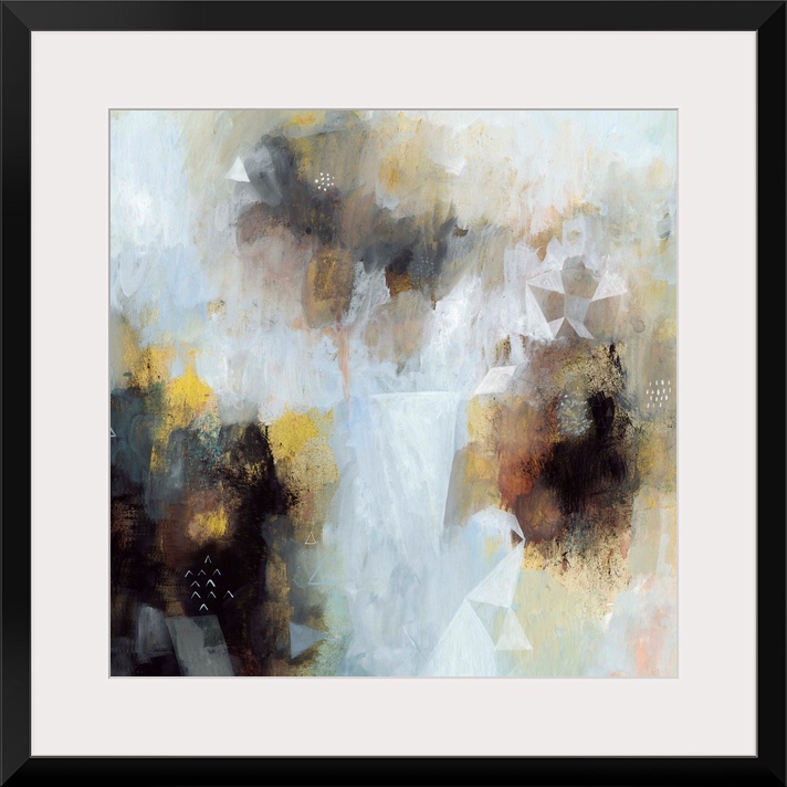 Contemporary abstract painting in contrasting dark and light hues.