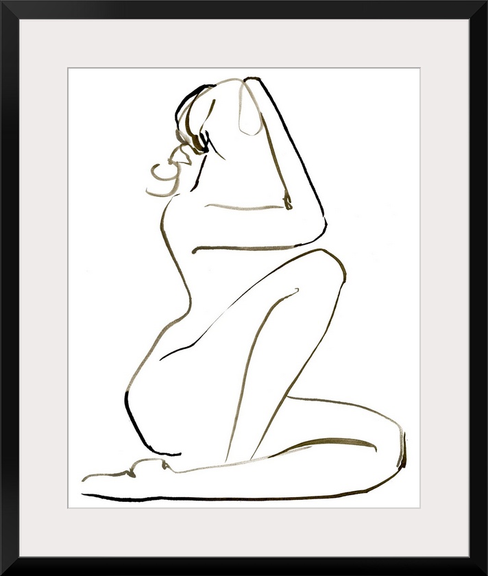 Abstracted nude seated figure on a white background.