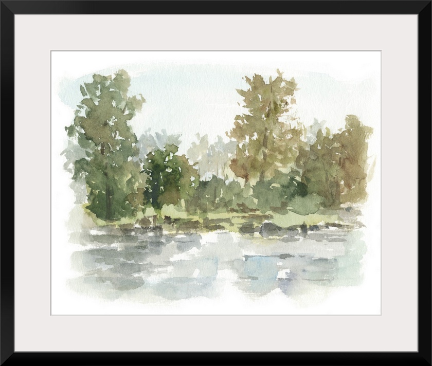 Watercolor abstract landscape in muted earth tones and blues.