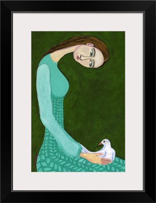 Lady Sitting With White Dove