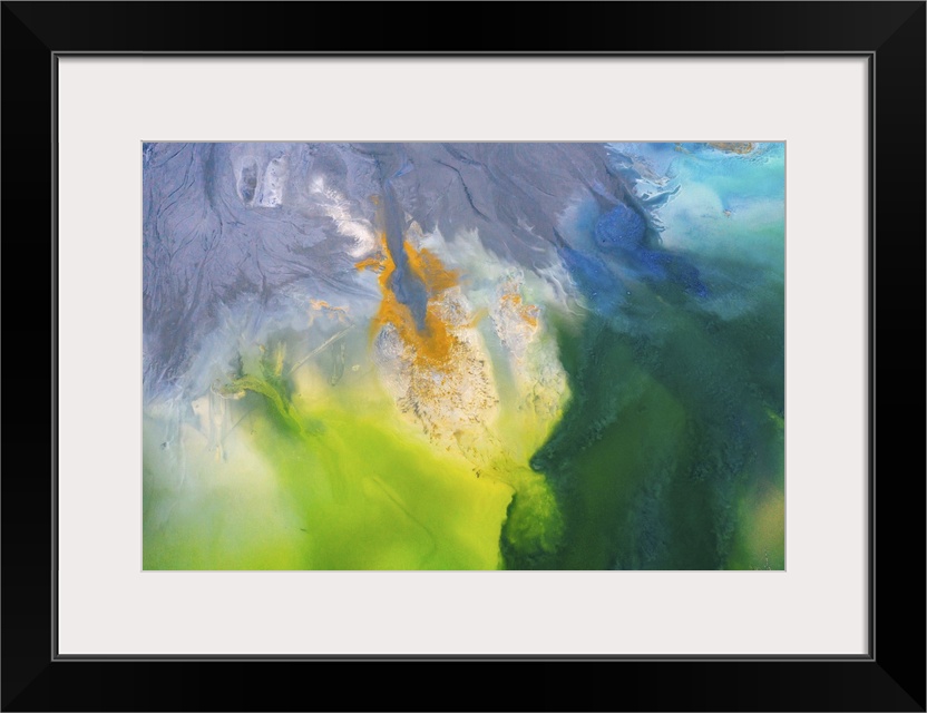 Drone view of contaminated, toxic water stream in Geamana, Romania.