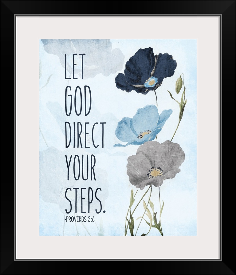 Bible verse Proverbs 3:5 with a blue poppy flower design.