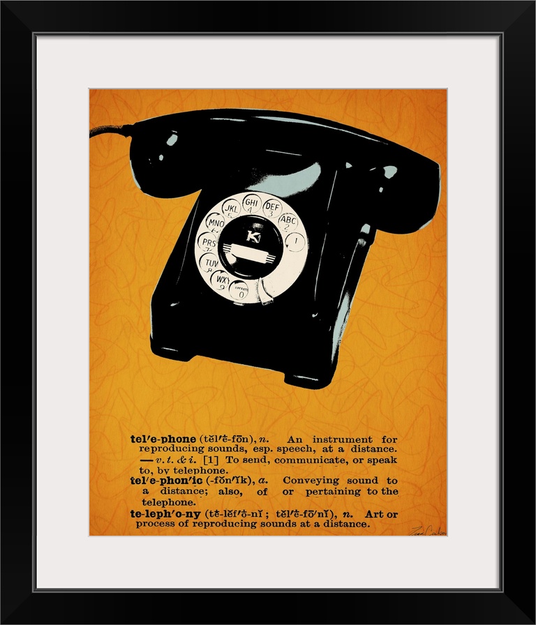 Retro-style illustration of a rotary telephone with the dictionary definition below the image.