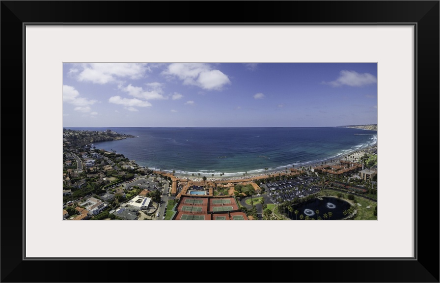 La Jolla Shores aerial panoramic. La Jolla shores is in San Diego, California, USA.
