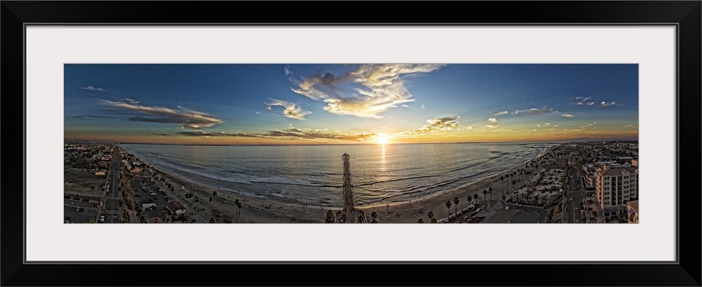 Oceanside coastline sunset panoramic. This is a 5 image aerial panoramic of the Oceanside, California, USA coastline.