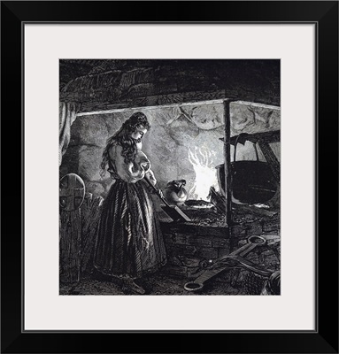 A Young Girl Heating Gamalost, Which Translates As 'Old Cheese', Dated 19th Century