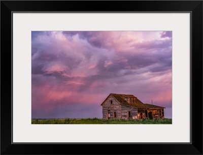 Abandoned Barn On Farmland With Storm Clouds, Val Marie, Saskatchewan, Canada