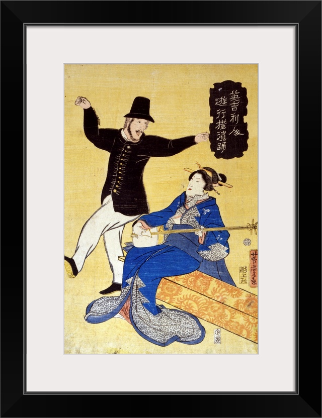 Print on hosho paper, woodcut, colour shows an Englishman dancing in Yokohama. Artist Yoshitora Utagawa. Japanese print sh...