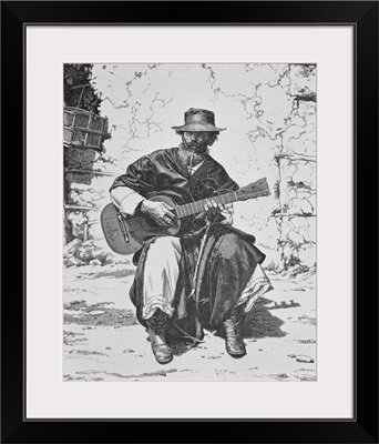 Argentina Gaucho Playing The Guitar Mid 19th Century Engraving