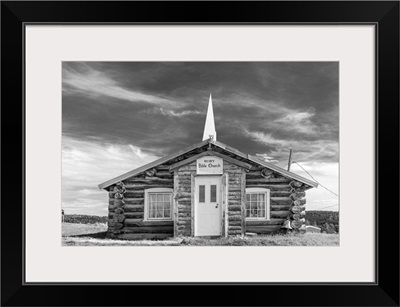 Black And White Image Of Ruby Bible Church In Interior Alaska, Ruby