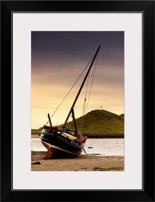 Boat On Beach At Low Tide; Alnmouth, Northumberland, England