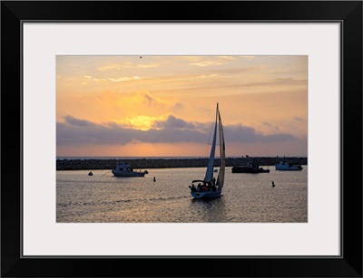 California, King Harbor, Sailboats at sunset in Redondo Beach