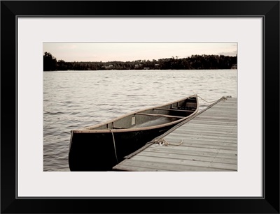 Canoe At Dock, Lake Of The Woods, Ontario, Canada