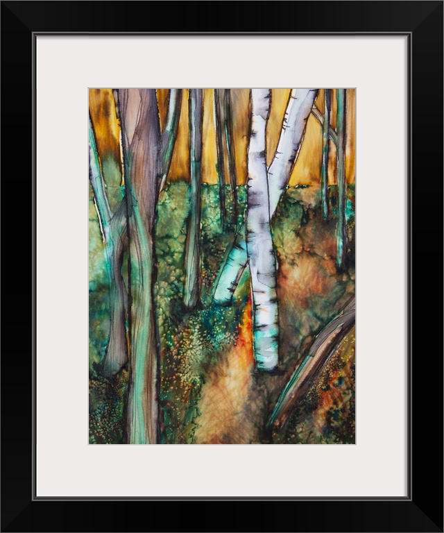 Watercolor painting of a colorful forest