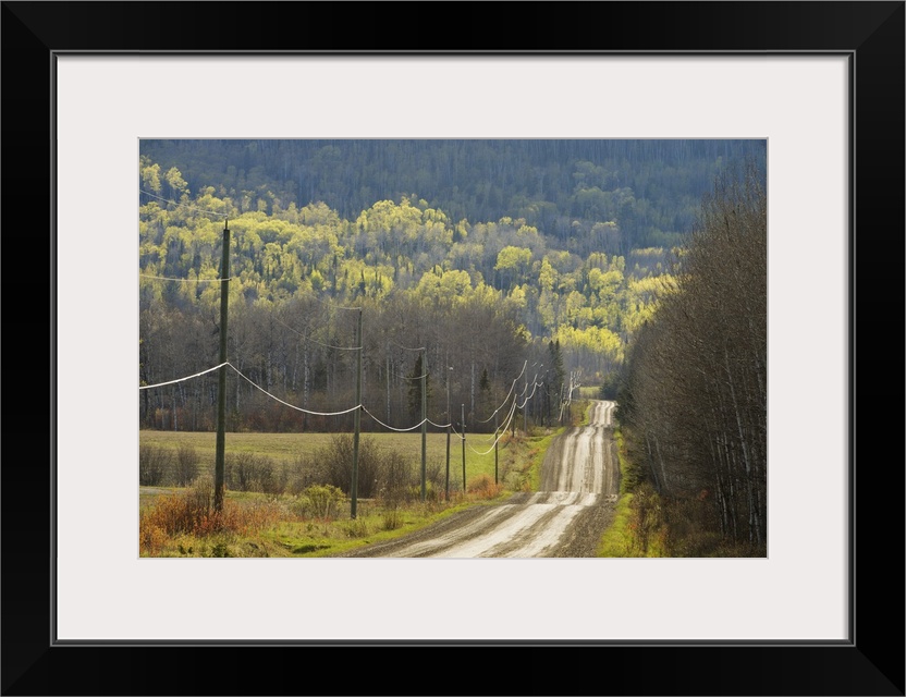 Country Road With Electrical Wires Running Along It, Thunder Bay, Ontario, Canada