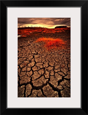 Cracked Parched Earth And Stormy Skies, Alberta, Canada