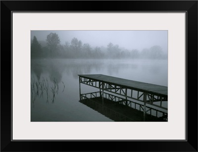 Dock With Fog Over Lake, Rekowo, Koszalin County, Poland