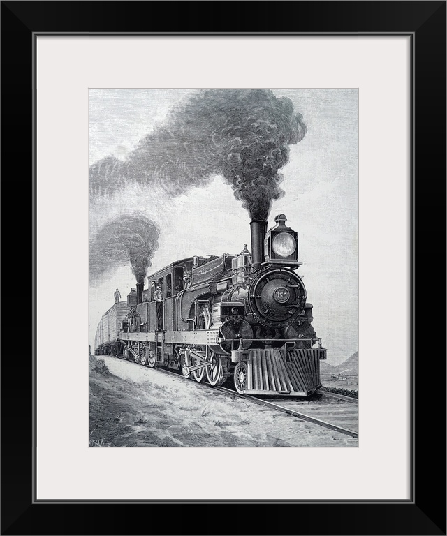 Engraving depicting a locomotive built for the Mexican Central Railroad. 19th century.